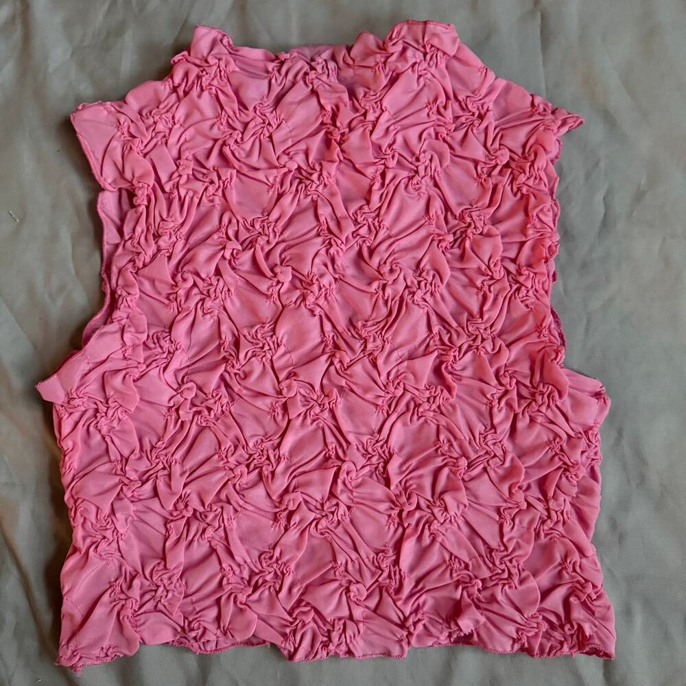 Zara Pink Textured Ruched Top Small Sleeveless Stretch Statement Blouse - Picture 3 of 9